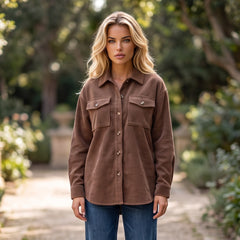 Veste marron boutonnée en velours côtelé à poches à rabat