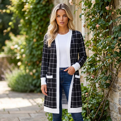 Cardigan open for black tiles with color block and pocket edges