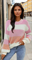 Pink pink sweater with textured knitting bubbles color block *