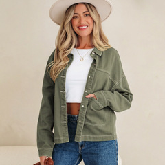 Veste en jean vert kaki oversize à grandes poches en coton