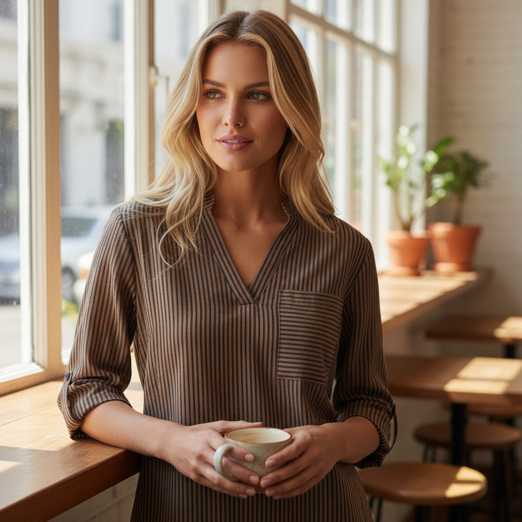 Camisa clásica de rayas marrones *